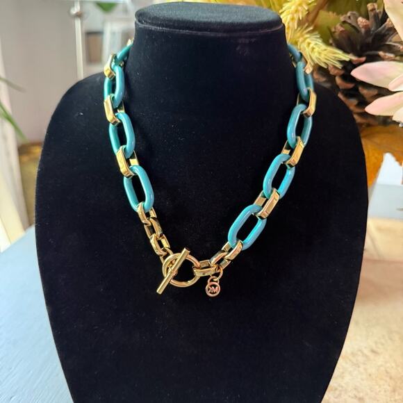 Michael Kors Michael Kors Chunky Gold & Blue Chainlink Toggle Necklace - Picture 1 of 7